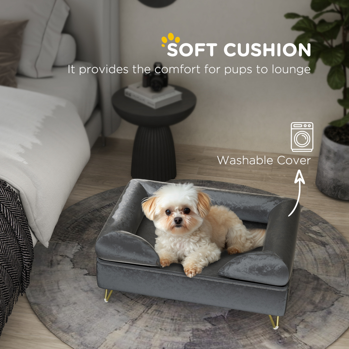 PawHut Deluxe Dog Sofa with Washable Cover & Removable Cushion - Grey