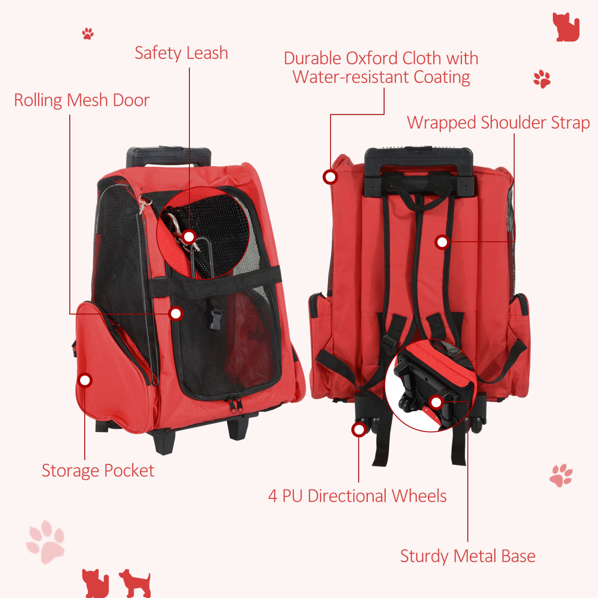 Versatile Pet Travel Backpack: Trolley-Style Carrier for Cats & Dogs