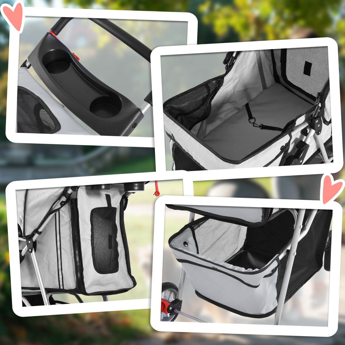 Premium Pet Stroller: Foldable Dog & Cat Carrier with Cup Holder - Grey