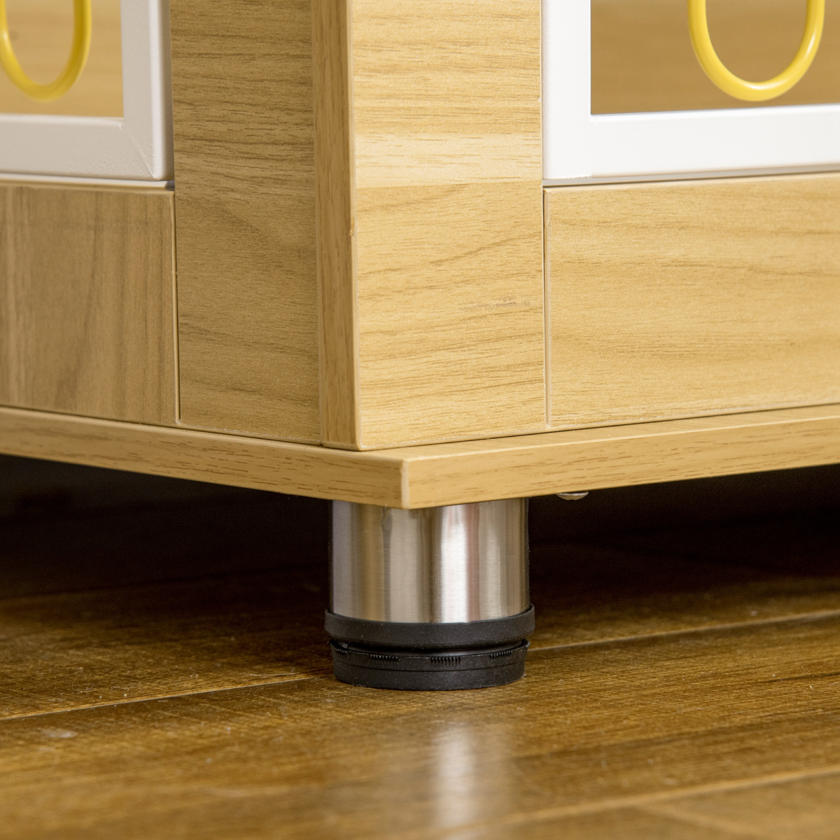 Stylish Dog Crate End Table with Cushion - Elegant Oak Tone, Double Door Design