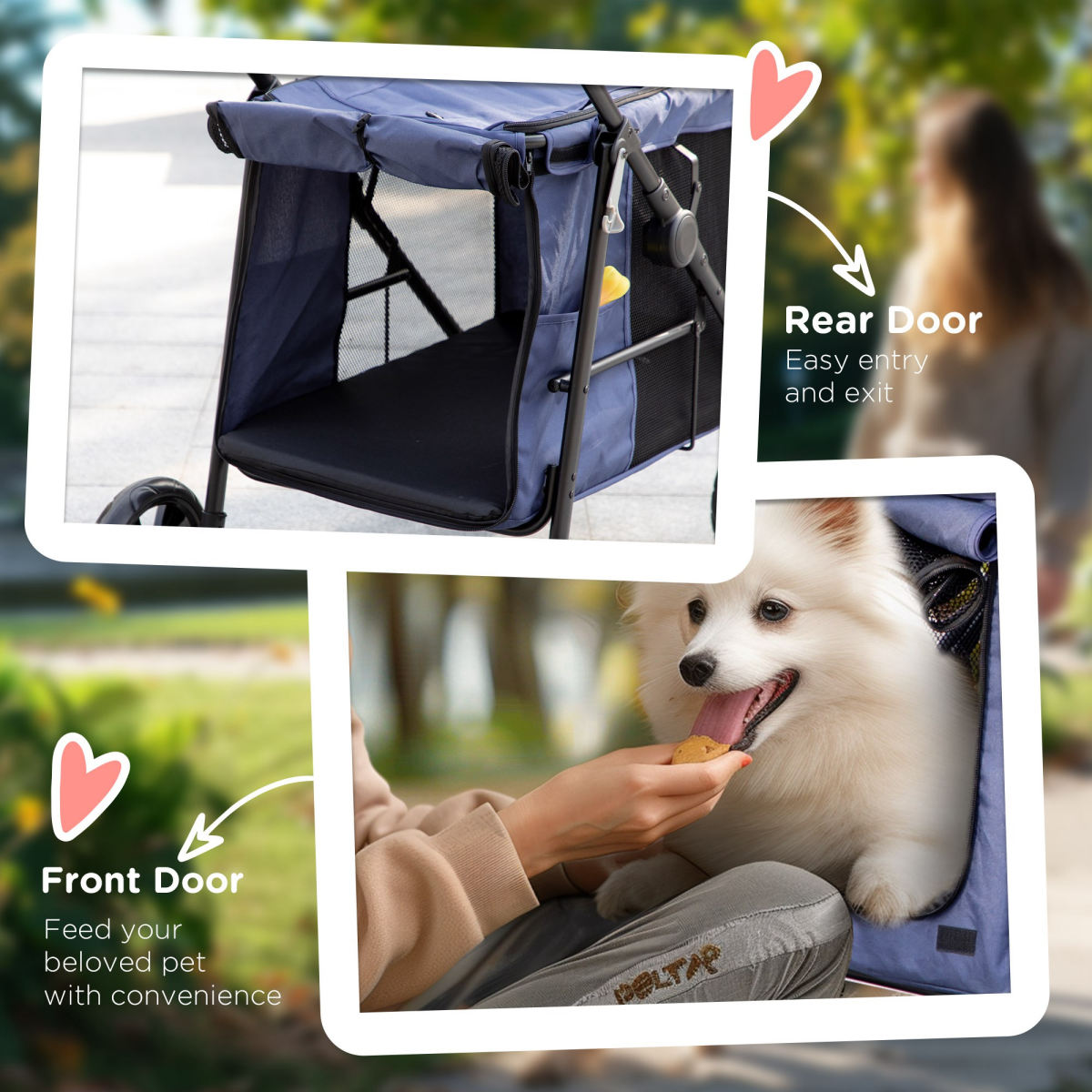 PawHut Compact Pet Stroller - One-Click Foldable, Cozy & Ventilated - Blue