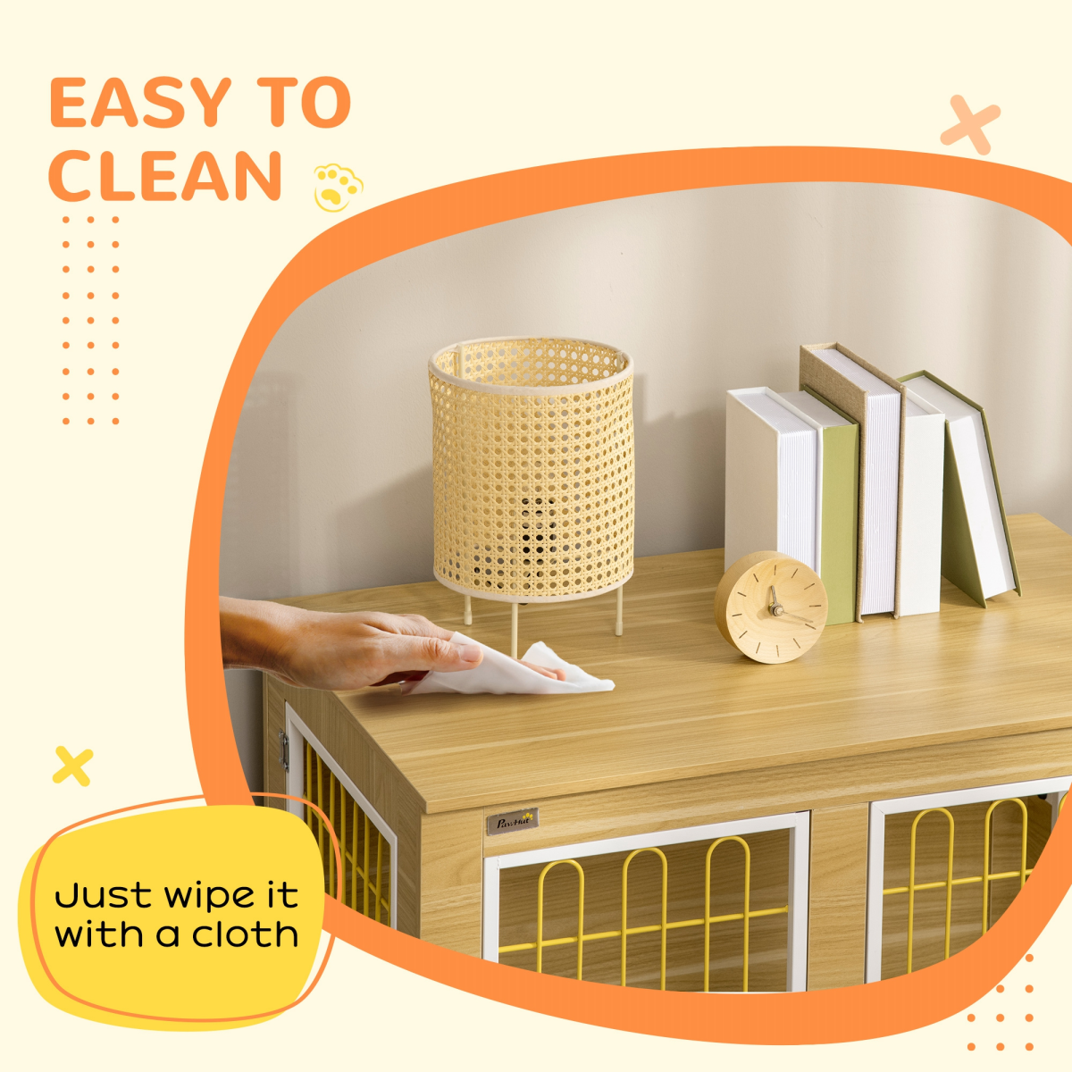 Stylish Dog Crate End Table with Cushion - Elegant Oak Tone, Double Door Design