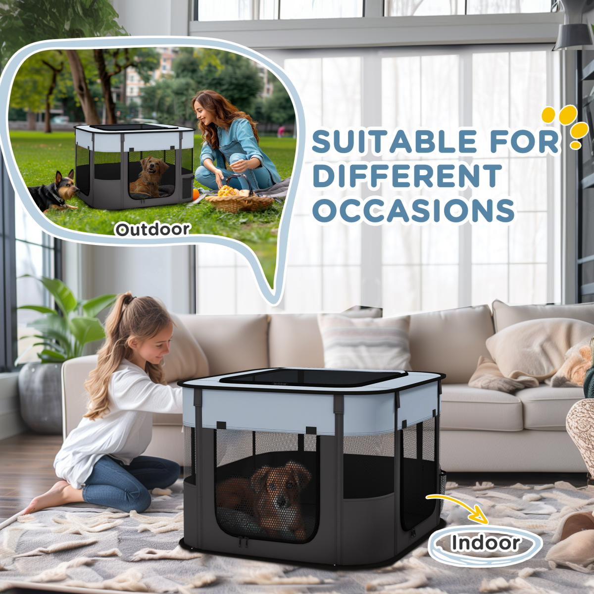 PawHut Portable Pet Playpen - Versatile Fence for Puppies, Rabbits, and Kittens