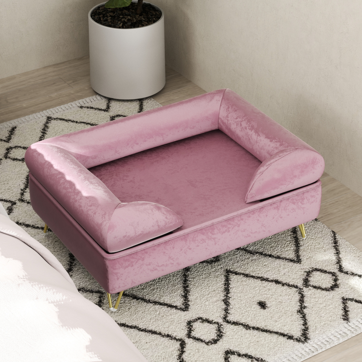 PawHut Pink Dog Sofa - Luxurious Washable Couch with Removable Backrest