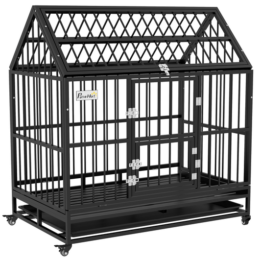 Premium 48" Rolling Dog Crate with Removable Tray & Escape-Proof Design