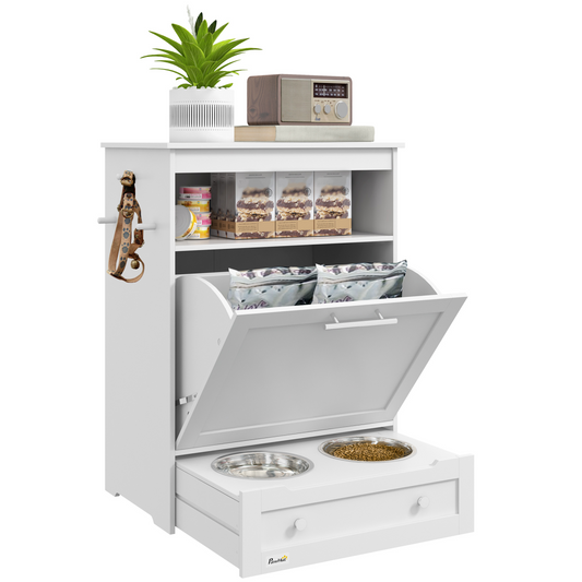 PawHut Deluxe Pet Feeder Station: Stylish Storage & Feeding Solution for Pets