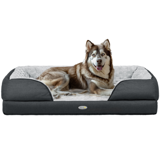 PawHut Calming Dog Bed for Large Dogs - Plush Velvet Mattress in Charcoal Grey