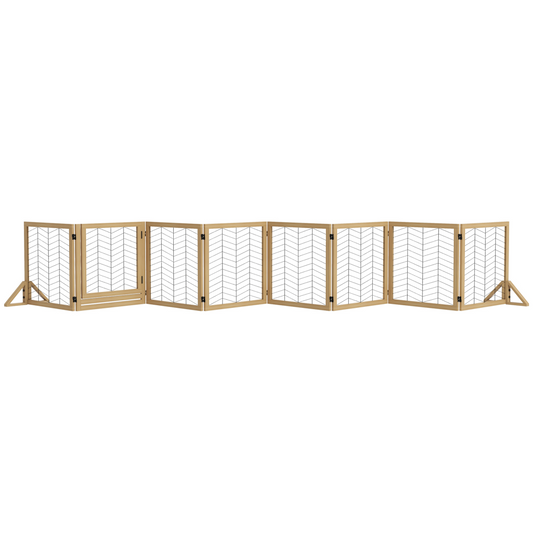 PawHut 8-Panel Stylish Dog Barrier - Natural Wood Safety Gate for Small Dogs