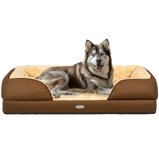 PawHut Calming Luxury Dog Bed - Plush Brown Mattress for Large Dogs & Cats