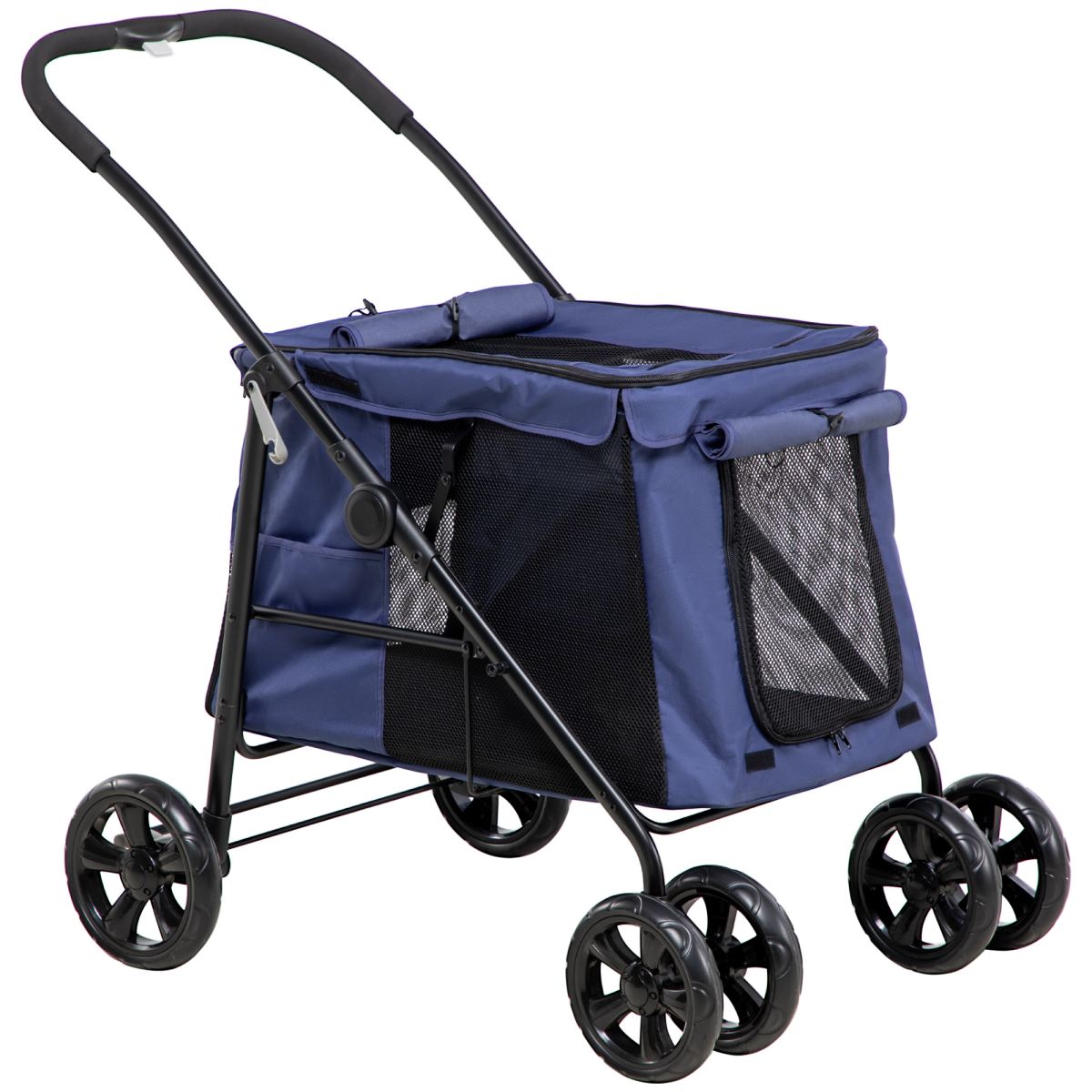 PawHut Compact Pet Stroller - One-Click Foldable, Cozy & Ventilated - Blue