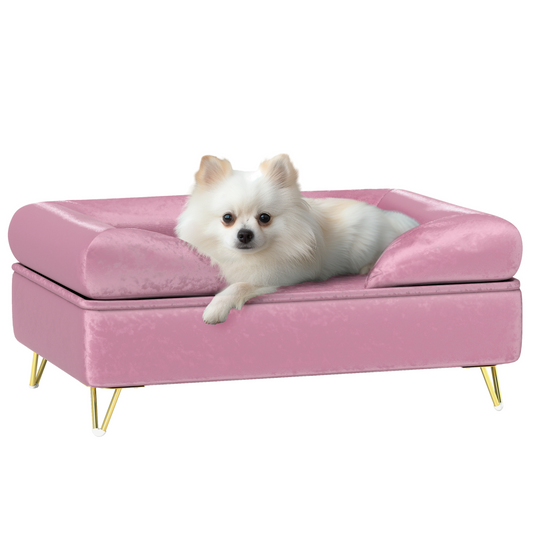 PawHut Pink Dog Sofa - Luxurious Washable Couch with Removable Backrest