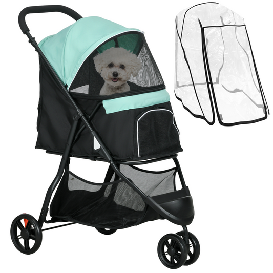 PawHut Green Pet Stroller for Small Dogs & Cats with Rain Cover – Adventure Ready!