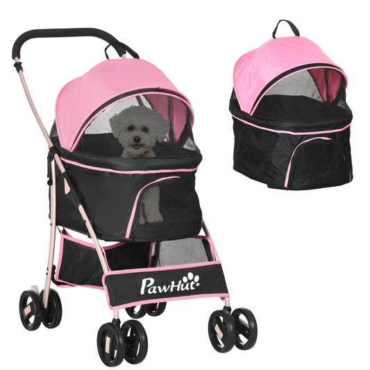 PawHut 3-in-1 Pink Pet Stroller: Travel Carriage for Dogs & Cats