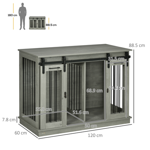 PawHut Rustic Dog Crate Furniture: Stylish Double Cage for Large & Small Dogs
