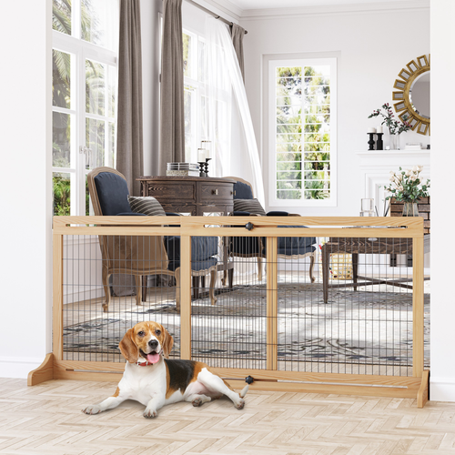 Freestanding Adjustable Wooden Pet Gate - Perfect Dog Barrier for Doorways