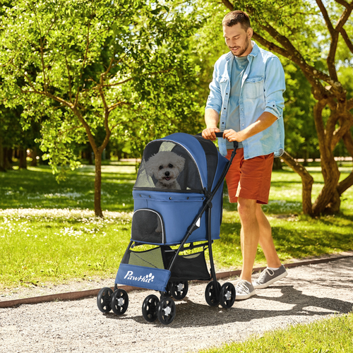 PawHut Deluxe Foldable Dog Stroller - Spacious, Comfortable & Safe Travel Blue