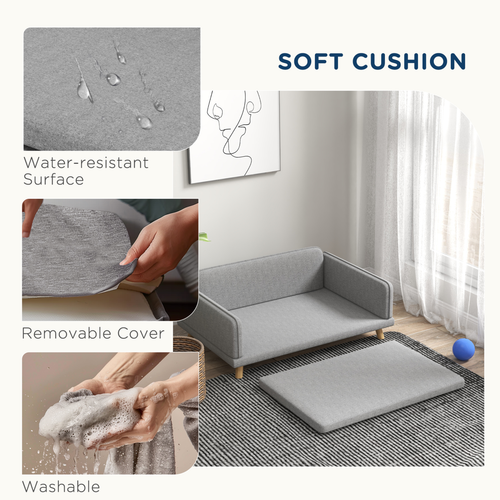 PawHut Luxury Dog Sofa Bed - Stylish, Water-Resistant for Medium Pups - Grey