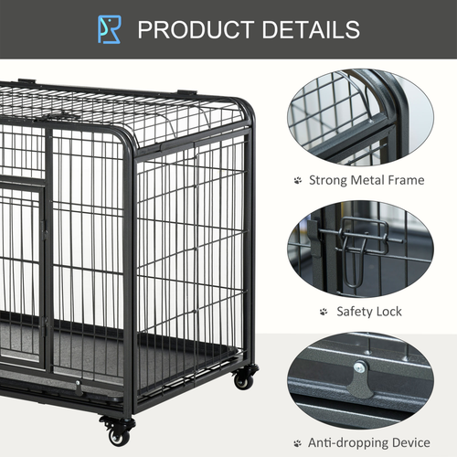 Heavy-Duty 78x109cm Metal Dog Kennel with Locking Door & Easy-Move Wheels