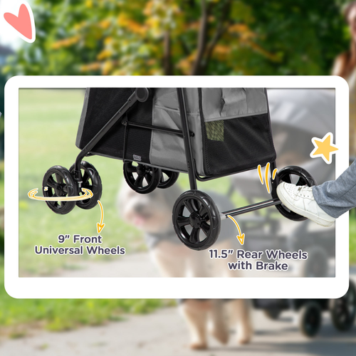 PawHut Grey Foldable Pet Stroller - Ultimate Comfort & Convenience for Small Pets!