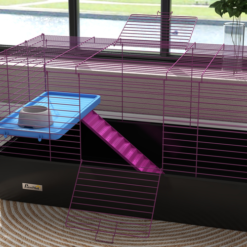 PawHut Cozy Black Small Animal Cage - Ideal for Rabbits & Guinea Pigs!