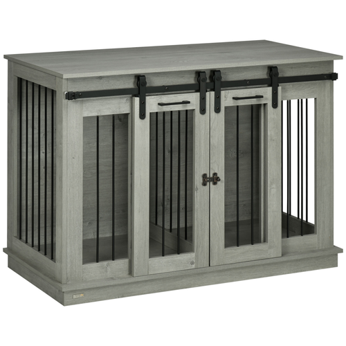 PawHut Rustic Dog Crate Furniture: Stylish Double Cage for Large & Small Dogs