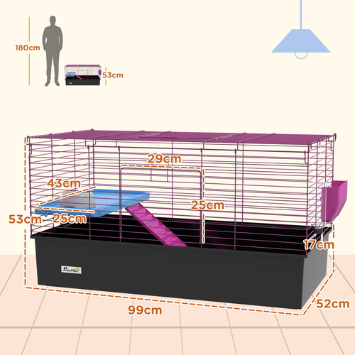 PawHut Cozy Black Small Animal Cage - Ideal for Rabbits & Guinea Pigs!