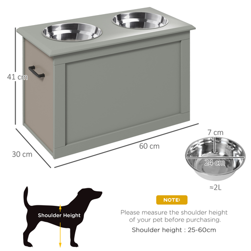 Elevated Dog Bowl Set with Storage - Stylish Grey, Perfect for Large Breeds!