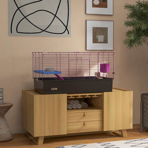 PawHut Cozy Black Small Animal Cage - Ideal for Rabbits & Guinea Pigs!
