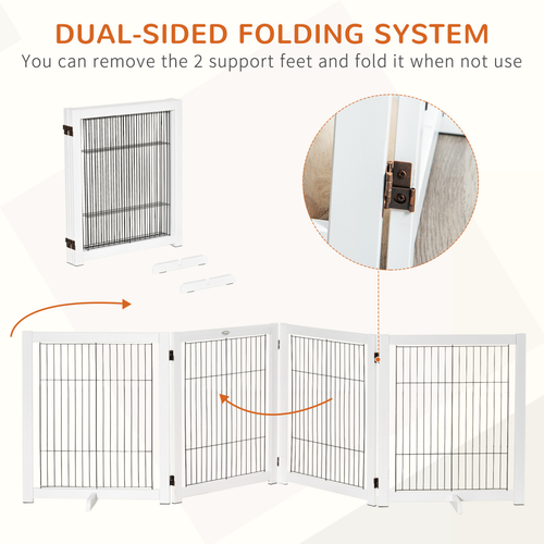 Stylish Freestanding Folding Pet Gate - 4 Panel Dog Barrier for Home Safety