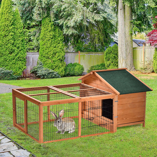 Ultimate Wooden Rabbit Hutch: Secure & Spacious with Detachable Run