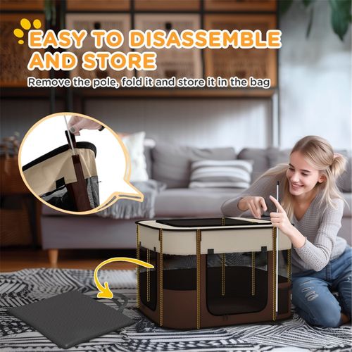 Portable Pet Playpen with Waterproof Cushion & Mesh for Small Animals