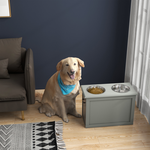 Elevated Dog Bowl Set with Storage - Stylish Grey, Perfect for Large Breeds!