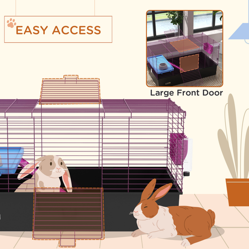 PawHut Cozy Black Small Animal Cage - Ideal for Rabbits & Guinea Pigs!