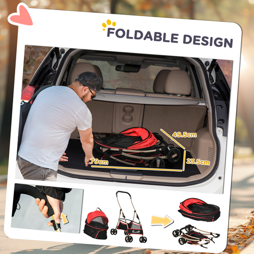 PawHut 3-in-1 Detachable Pet Stroller: Travel Carriage for Dogs & Cats - Red