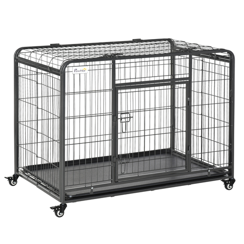 Heavy-Duty 78x109cm Metal Dog Kennel with Locking Door & Easy-Move Wheels