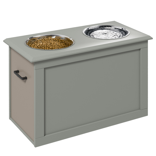 Elevated Dog Bowl Set with Storage - Stylish Grey, Perfect for Large Breeds!