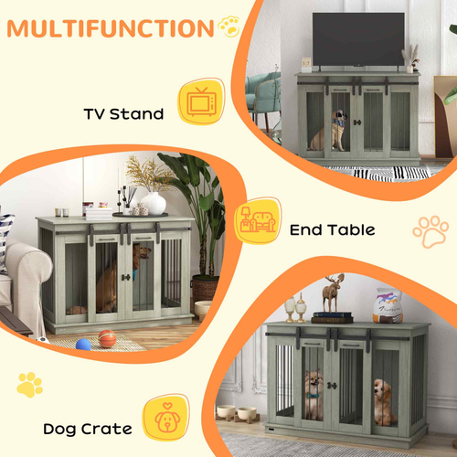 PawHut Rustic Dog Crate Furniture: Stylish Double Cage for Large & Small Dogs