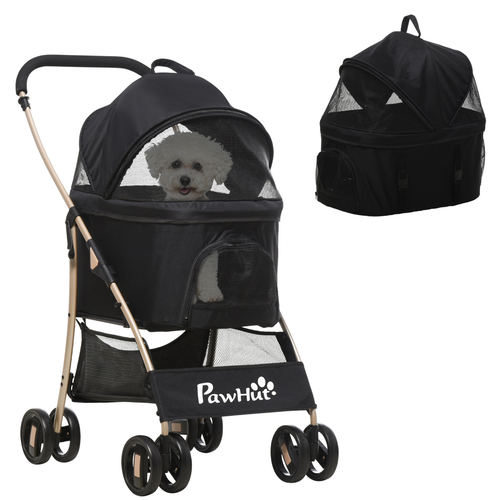 PawHut 3-in-1 Black Pet Stroller: Travel Carriage for Dogs & Cats