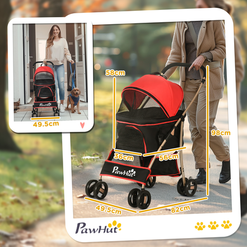 PawHut 3-in-1 Detachable Pet Stroller: Travel Carriage for Dogs & Cats - Red
