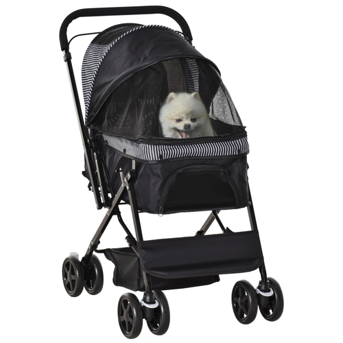 Trendy Foldable Pet Stroller for Dogs & Cats - Reversible Handle, Black