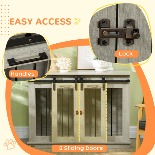 PawHut Rustic Dog Crate Furniture: Stylish Double Cage for Large & Small Dogs
