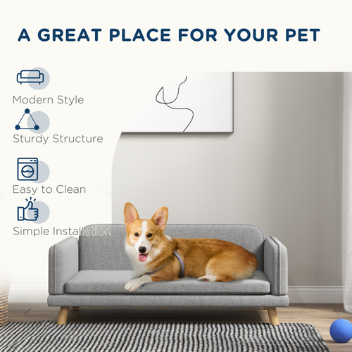 PawHut Luxury Dog Sofa Bed - Stylish, Water-Resistant for Medium Pups - Grey