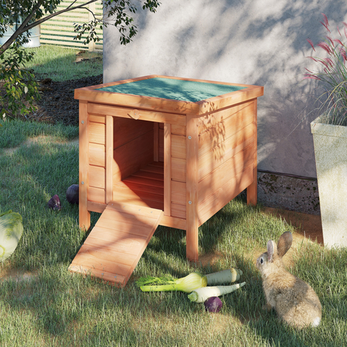 Cozy Wooden Rabbit Hutch: Secure Haven for Bunnies & Guinea Pigs