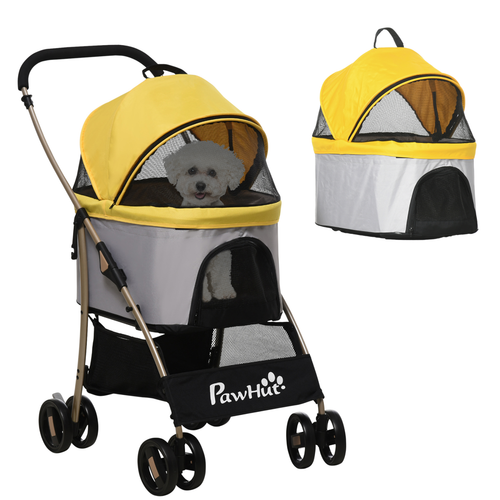 Versatile PawHut 3-in-1 Pet Stroller: Travel, Carry, and Car Seat - Yellow