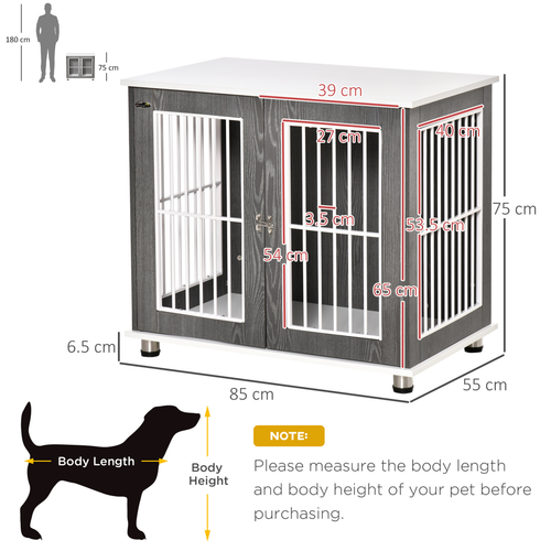Stylish Grey & White Dog Crate: Dual-Function Kennel & Side Table Combo