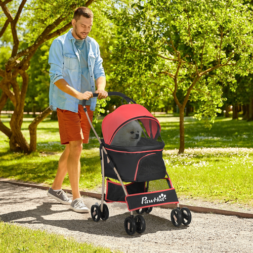 PawHut 3-in-1 Detachable Pet Stroller: Travel Carriage for Dogs & Cats - Red