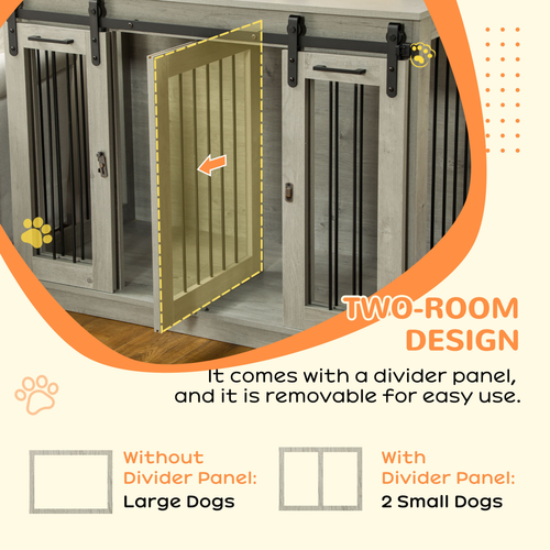 PawHut Rustic Dog Crate Furniture: Stylish Double Cage for Large & Small Dogs